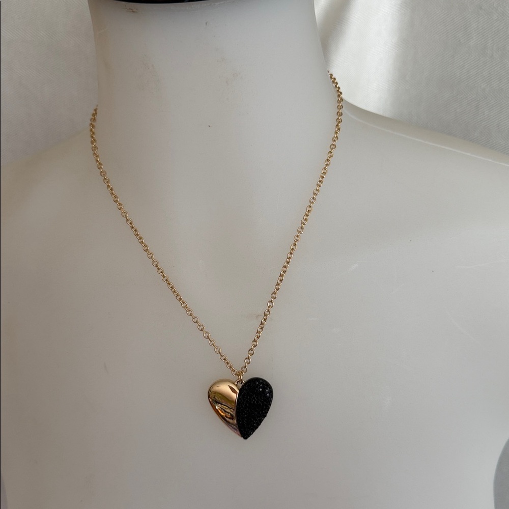 DKNY Gold and Black Heart Necklace